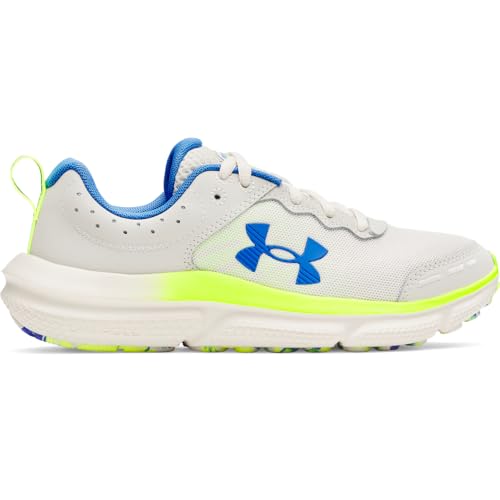 Under Armour Boys' Grade School Assert 10, (110) Summit White/High Vis Yellow/Blue Atlantis, 4.5, US