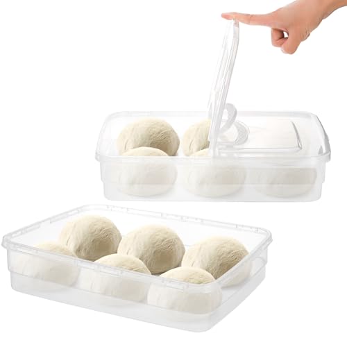 Lawei 3 Pack Pizza Dough Proofing Box, 14 x 10 Inch Dough Trays with Lid and Handle for Pizza, Stackable Pizza Bread Fermentation Storage Containers, Translucent Box with Cover Dough Tray, BPA Free