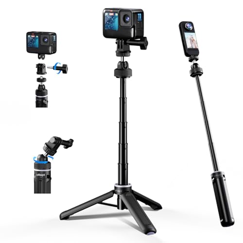 Image of Celfiexpt Portable Action Camera Tripod with 1 /4 inch Screw & Adapter Mount for GoPro Hero 13 /12 /11 /10 /MAX - 40cm Extendable Adjustable 360 Ball Head | Aluminum Stand for Insta360 X & Cameras