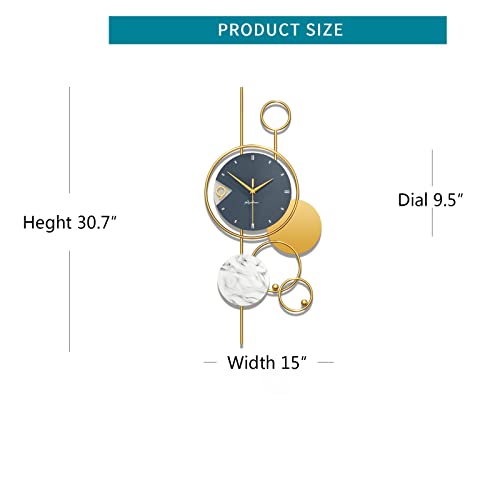 Yijidecor Large Wall Clocks For Living Room Decor Big Modern Wall Clock Battery Operated Silent Non-Ticking For Bedroom Office Kitchen Home Decoration Gold Metal Unique Wall Watch Clock 15 X 30 Inches #TOP4