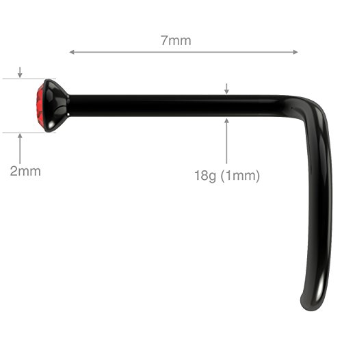 Evonix BQNSRWBLK-LIAM 2Pc 20G Black Nose Screw 2Mm Crystal Light Siam Red Cz Twist Nostril Studs Hypoallergenic thumb #1