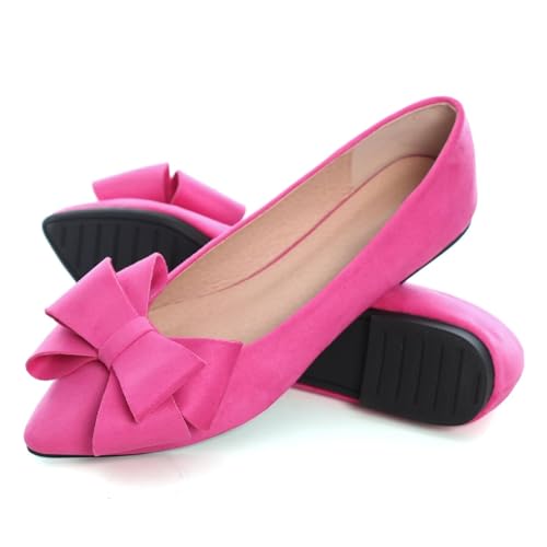 Image of SAILING LU Womens Bowknot Ballet Flats Pointy Toe Suede | Casual Flat Shoes, Dressy Wear to Work, Moccasins, Slip-Ons