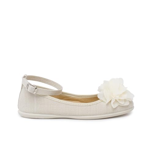 Pisamonas Bailarinas Lino Gilda Adorno Flor Gasa Talla 38 Color Crudo