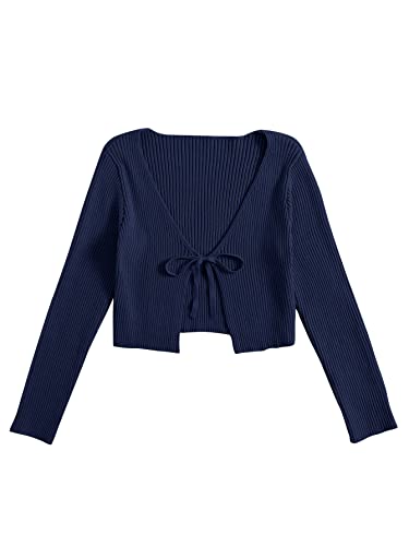 Image of Floerns Women's Tie Front Long Sleeve Rib Knit Shrug Sweaters Cardigan Crop Top