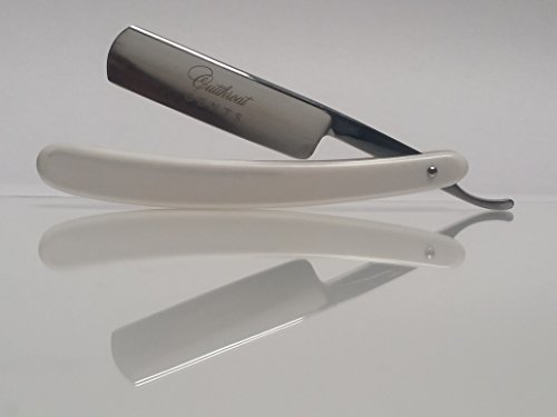 Cutthroat Gents - Men's Straight Razor Blade - Professional Quality Carbon Steel Cutthroat Single Blade Razor, White Acrylic Handle