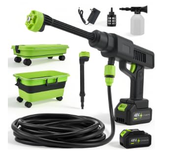 Hidrolimpiadora 6 en 1 con Manguera y Cubo de Agua Plegable | Sin cable, motor sin escobillas, batería UN38.3, maletín almacenamiento, ideal coche, balcón, mascotas y camping
