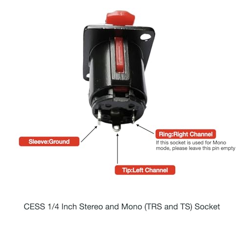 CESS Black 1/4" Jacks TS and TRS Panel Mount Jack Locking Style D Series Size - 1/4 Inch Female Stereo and Mono/TRS and TS Audio Socket - 6.35mm Stereo and Mono Socket (4 Pack)