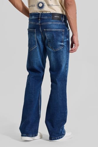 Image of SNITCH Mens Contrast Stitch Coin Pocket Full Length Cotton Lycra Solid Pattern Light Weight Mid Rise Bootcut Jeans