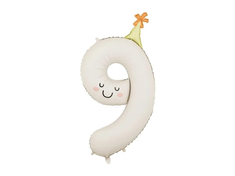 Cute Number Balloons for Birthday Parties, 0-9 Selectable Numbers, Multicolour Smiley Face Design, 86cm, Kids and Adults (Number 9)