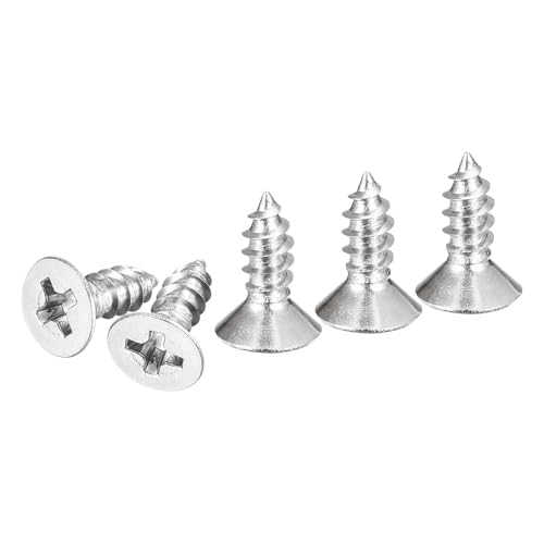 Image of DTGN 50Pcs #6x3 /8 inch Flat Head Wood Screws, 304 Stainless Steel Phillips Self Tapping Screws - Good for Woodworking, Furniture - Silver