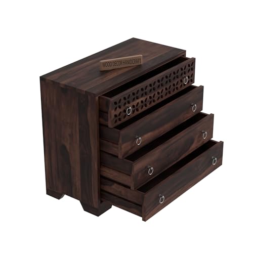 Image of Handcrafted Sheesham Wood Dressers Chests of 4 Drawers | Kitchen Crockery Cabinet Unit | Sideboard Storage Cabinets | Bedroom Furniture | Wooden Chests of Drawers (Walnut Finish)
