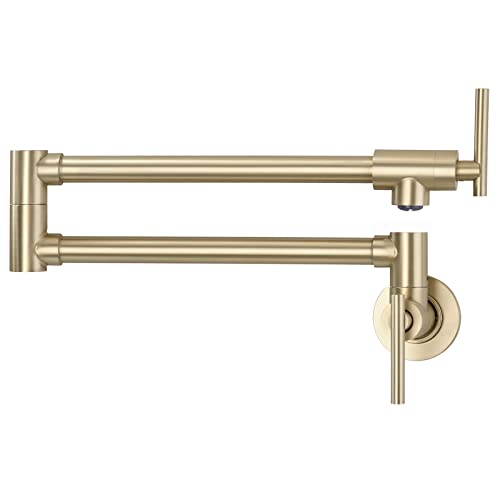 Dikurooms Brushed Gold Pot Filler Faucet Stainless Steel Commercial Wall Mount Kitchen Sink Faucet Folding Stretchable With Single Hole Two Handles #TOP29