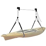 ★ Cerraduras de seguridad: el mecanismo de bloqueo seguro evita la liberación accidental. Nadie quiere volver a casa y encontrar que su kayak se ha caído al suelo. El Kayak Hoist es lo suficientemente seguro como para estacionar su automóvil debajo.