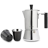 Easyworkz Pedro Stovetop Espresso Maker 200ml, Bundled With Stainless Steel Espresso Cup 2pcs Set Do