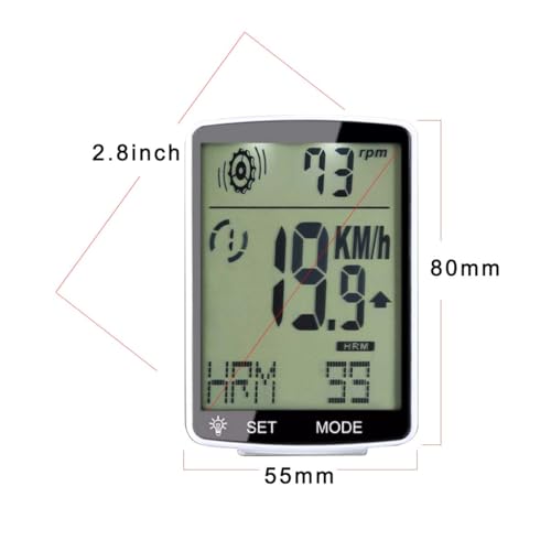 Pulsómetro inalámbrico, velocímetro y cadencia de pedaleo 3 en 1, cuentakilómetros LCD de la bicicleta de 2,8 pulgadas, exterior blanco, pantalla LCD de 2,8 pulgadas, ordenador de bicicleta con - imagen 5