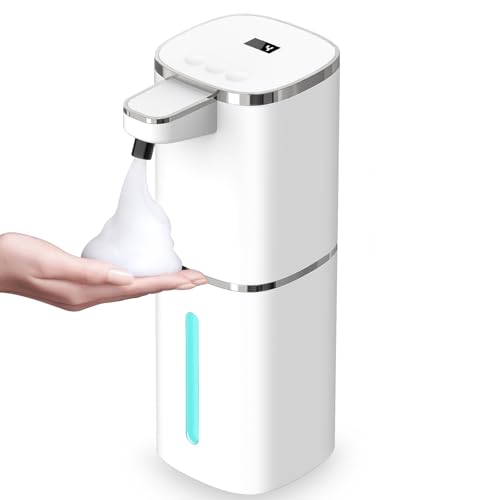 Seifenspender Automatisch No Touch 400ml Elektrischer Seifenspender mit 9-Stufig Einstellbar, Display, USB Wiederaufladbarer, IPX5 Wasserdicht Schaumseifenspender Wandbefestigung für Bad Küche Büro 1