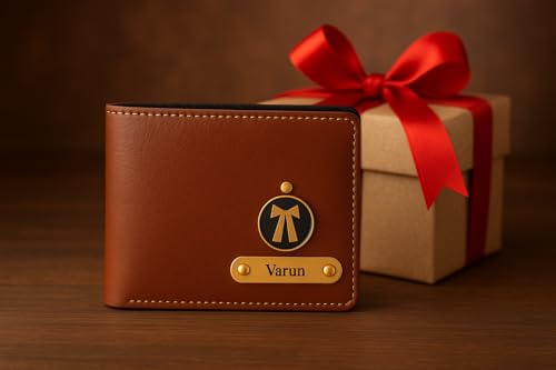 Image of Personalized Name & Charm Leather Wallet for Men |Customized Valentine Propose Day Gifts for Men Boy Teens Boyfriend Husband Father Friend Family Office Lover Couples (TAN)