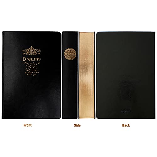 Benopinion Thick Journal, Blank Premium Papers With Golden Rim, Hardcover Notebook With Black Soft Faux Leather Cover, 416 Pages 208 Sheets A5 Sketchbook For Writing Drawing #TOP3
