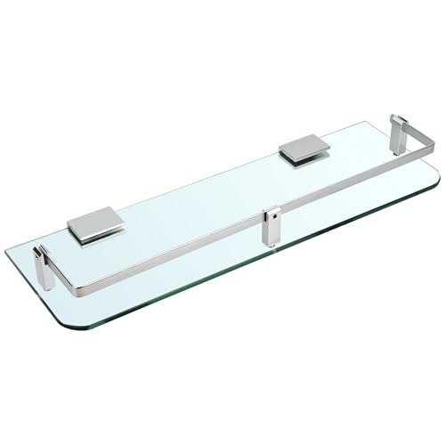 WENLISELL Étagère murale de salle de bain en verre trempé de 40 cm avec rail, étagère de salle de bain extra épaisse de 6 mm