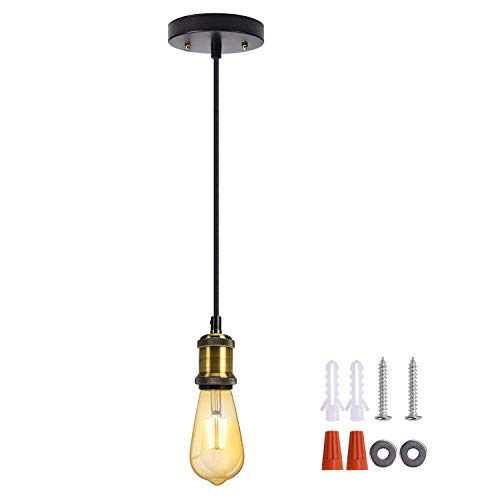 Groeien Vintage Mini Pendant Light Single Socket E26/ E27 Base Woven Fabric Cord Hanging Light Kit for Home Corridor Studio Office (Bulbs are not Included, Black)