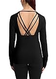 Arkily Women's Long Sleeve Open Back Workout Shirts Loose Backless Tops Low Back Shirt Cute Yoga...