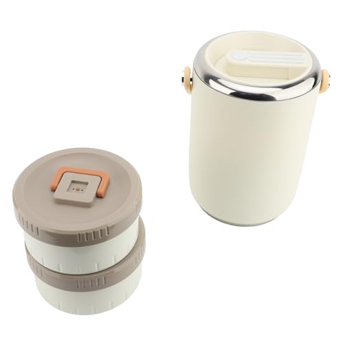 Nikou Contenedor de alimentos aislado al vacío, 2L de acero inoxidable 304, apilable, portátil, aislante, tarro de comida caliente con tapas ED para adultos, color blanco