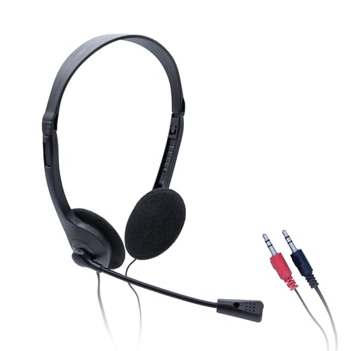 iggual – Auriculares con Micrófono Rotativo 90º y Cable de 1,8m con Conexión 2 x 3,5mm Jack, Incluye Rueda para Ajustar Volumen