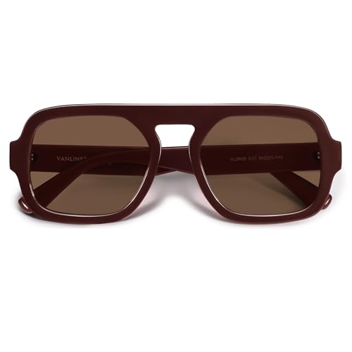 Image of VANLINKER Retro Square Aviator Sunglasses for Women Men 70s Vintage Style Trendy Flat Top Rectangle Sun Glasses VL9826