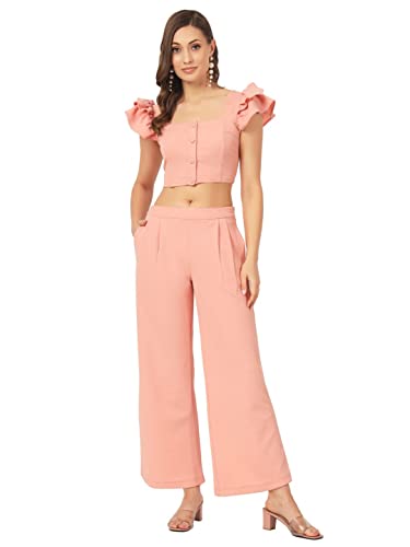 Image of BEATNIK Women Casual Solid Square Neck Crop Coords Set