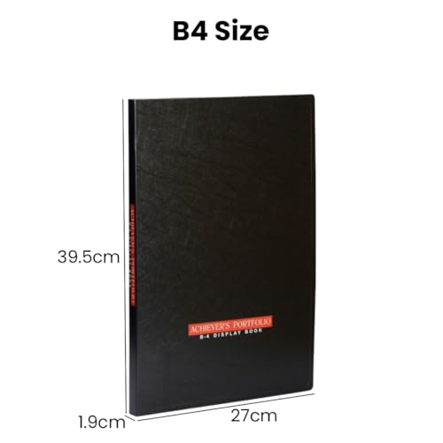 Image of Worldone Achiever Portfolio Display Book Folder for Documents, 1mm Vergin PP Material with 20 Bound Non-Refillable Top Loading Plastic Sleeves, Thick PP Bord, for Offices, Size B4, Black, Set of 1