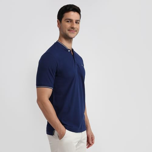 Image of Raymond Men Modern Fit Solid Pattern Pure Cotton Polo Neck Half Sleeve Casual T-Shirt