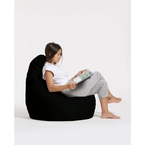TRP Versatile Outdoor Bean Bag Chair with Unique Grooved Center & Pointed Back 31.5''H X 31.5''W X 13''D | Solid Jet Black Color Comfy Durable All Seasons Soft Plush Cozy Fluffy Supportive
