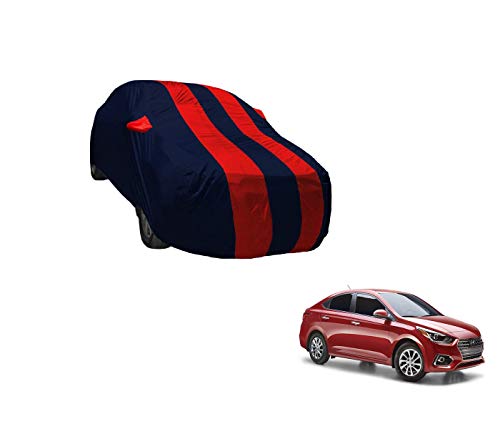 Image of Auto Hub Car Cover Compatible with Hyundai Verna 2017 with Weather Proof, Mirror Pocket, Triple Stitched, Verna Car Cover- Navy-Red