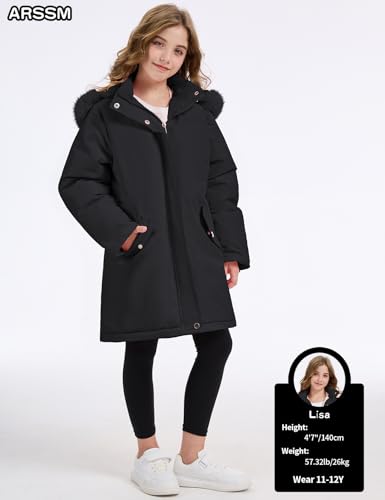 Arssm Girl's Winter Coat Long Waterproof Kids Outerwear Warm Parka Puffer Jacket with Hood3