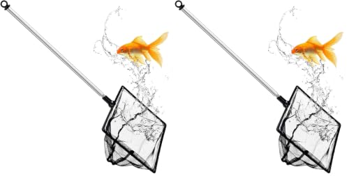 Image of Fish Net for Fish Tank, Fine Mesh Aquarium Net with 9-24 Inch Stainless Steel Long Handle, Extendable Fishing Tank Net for Fish Shrimp Tank, Pond, Creek (4 inch) (Pack of 2)