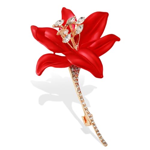 Image of Red Rose Brooch for Women - Elegant Costume Jewelry Pin for Dresses, Hats & Scarves
