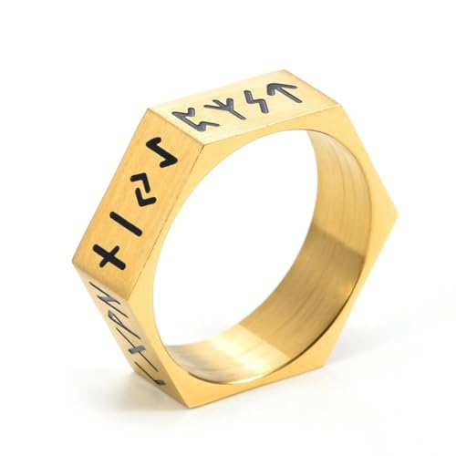 Bague acier titane homme avec motif bande rune de style nordique