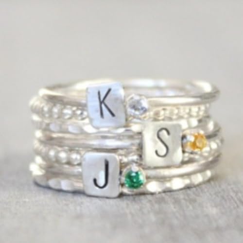 14K Gold Initial Birthstone Rings for Women Non-tarnish Trendy 925 Sterling Silver Stackable Custom Letter Rings Birthday Valentine's Day Mother's Day Gifts for Women Mom Wife Daughter Bridesmaid2