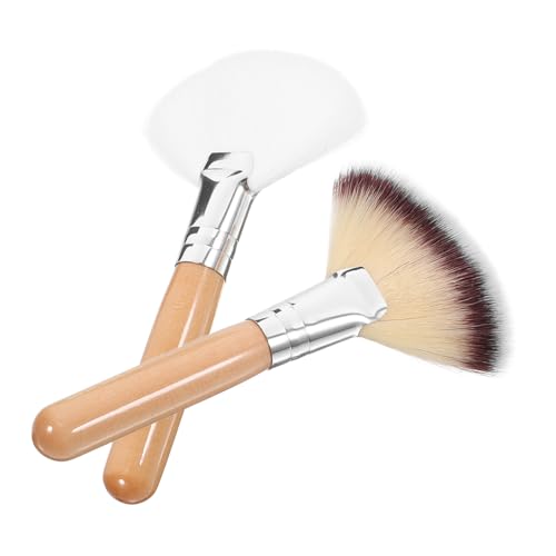 ERINGOGO Brochas De Maquillaje De Abanico Para Rostro 2 Piezas Mango Largo y Corto Multifuncional Para Polvo y Base Mujeres Uso Profesional Colores Variados