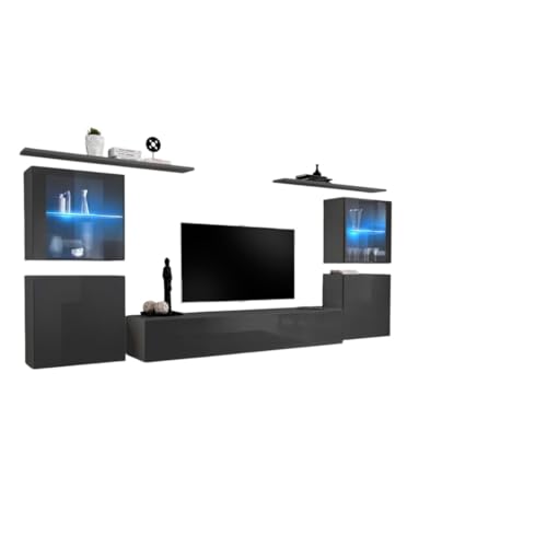 Set Mobile Da Parete Per Salotto Switch Xiv Design, Colore Grigio Lucido.