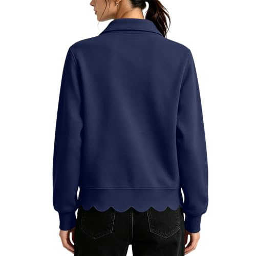 Quarter Zip Sweatshirt Women Scalloped Collared Casual Pullover Sweatshirt - image 5