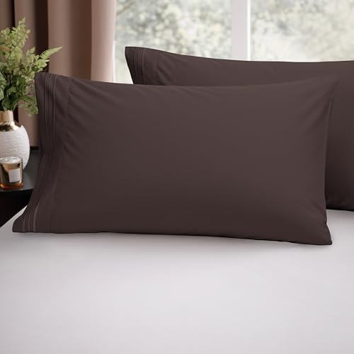 Image of Elegant Comfort Luxury Ultra-Soft 2-Piece Pillowcase Set 1500 Thread Count Egyptian Quality Microfiber Double Brushed-100% Hypoallergenic-Wrinkle Resistant, California King, Chocolate Brown