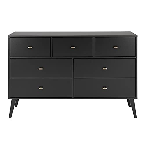 Pemberly Row Mid Century Modern 7 Drawer Bedroom Dresser With High Solid Wood Legs In Black #TOP28