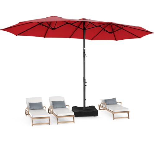 HOMSHADE Sombrillas de patio de doble cara, 15 pies, 3 años, resistente a la decoloración, sombrilla extragrande para exteriores con base incluida, sombrilla de gran tamaño para terraza, piscina y