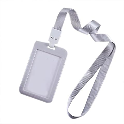 Hniuyun ID Badge Holder, Vertical ID Card Holder with Lanyard, School Card Holder Waterproof Name Badge Holder (Gray) Cover