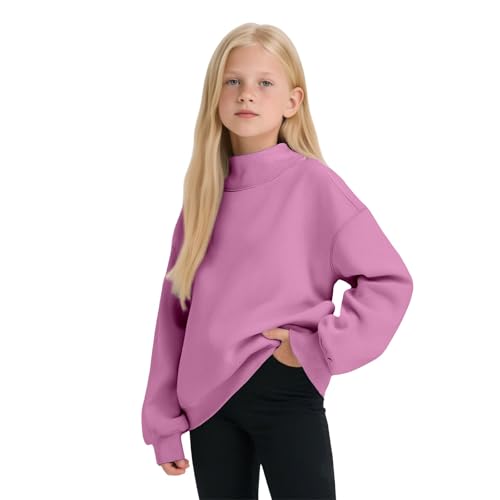 Teen Girls Sweatshirts Plus Size Cotton Mockneck Preppy Pullover No Hood Plain Casual Long Sleeve Cozy Warm Turtle Necks Tops 2025 Fall Winter Toddler Kids Y2k Lightweight Outfits Pink 7-8 Years