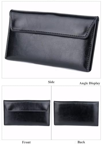 Women's Genuine Real Leather Slim Envelope Wallet with Detached Card Holder, Magnetic Closure, Phone Holder Clutch (Black)2