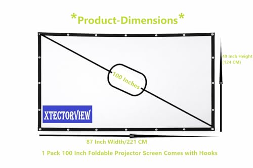 Image of 100 Inches Diagonal Foldable Projector Screen 16:9 Aspect Ratio (87 inch(W) X49(H)) HD, 4K, Full White Matte Projection | Easy Carry | Anti-Crease Viewing for Home Movies, Office, Classroom
