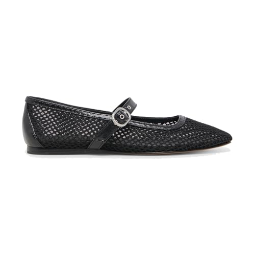 Woven Mesh Ballet Flats for Women Dressy Raffia Mary Jane Flats with Buckle Summer Fishnet Straw Ballerina Flat Shoes