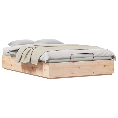 vidaXL Ottoman Bettgestell Natur 140 x 200 cm Massives Kiefernholz, Geräumiges Stauraumbett, modernes hydraulisches Lift-Ottoman-Rahmen, Kiefernholz, modernes Design, vielseitiges Schlafzimmermöbel